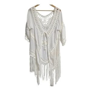 Boho Crochet Fringe Cover Ups Long Cardigan Dress